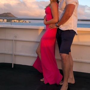 Hot Pink Maxi Dress Slit Prom Date Night